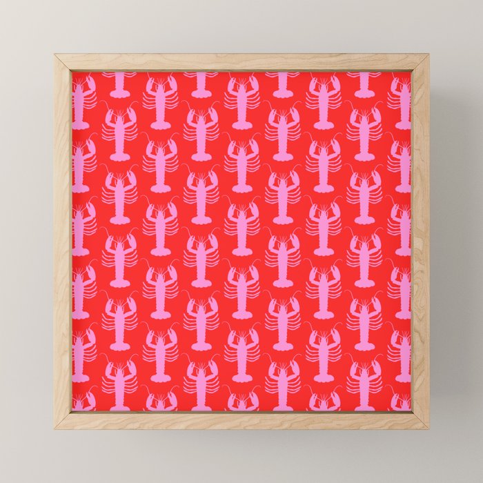 Pop Lobsters Preppy Pink and Red Pattern Mini Art Print Gallery Image 1