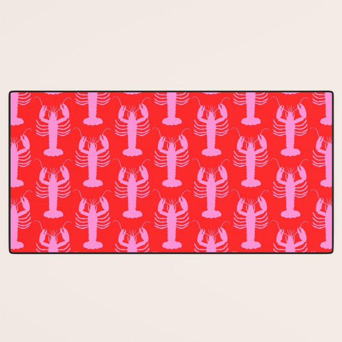 Pop Lobsters Preppy Pink and Red Pattern Desk Mat Gallery Image 3