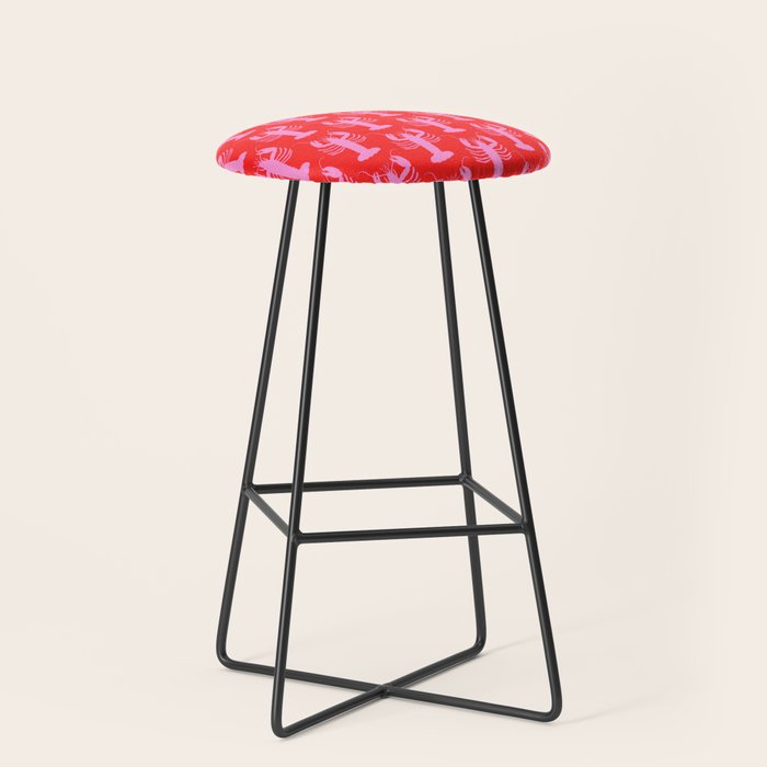 Pop Lobsters Preppy Pink and Red Pattern Stool Gallery Image 1