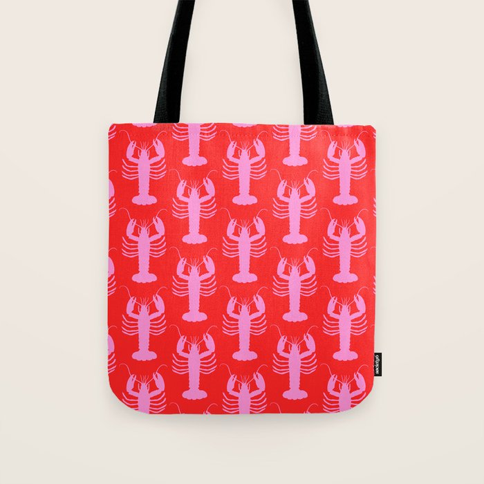 Pop Lobsters Preppy Pink and Red Pattern Tote Bag Gallery Image 1