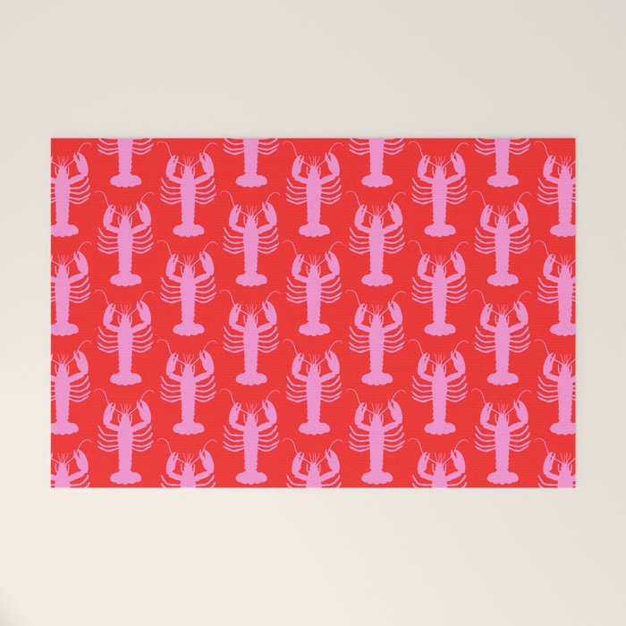 Pop Lobsters Preppy Pink and Red Pattern Welcome Mat Gallery Image 1