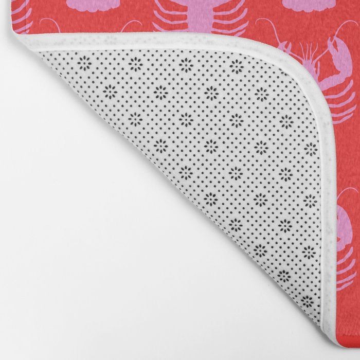 Pop Lobsters Preppy Pink and Red Pattern Bath Mat Gallery Image 2