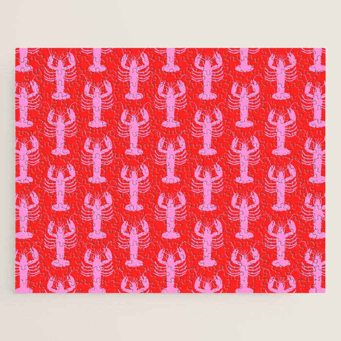 Pop Lobsters Preppy Pink and Red Pattern Jigsaw Puzzle Gallery Image 1