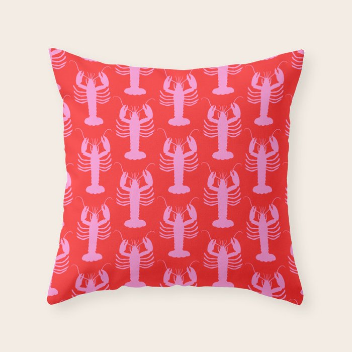 Pop Lobsters Preppy Pink and Red Pattern Throw Pillow Gallery Image 6