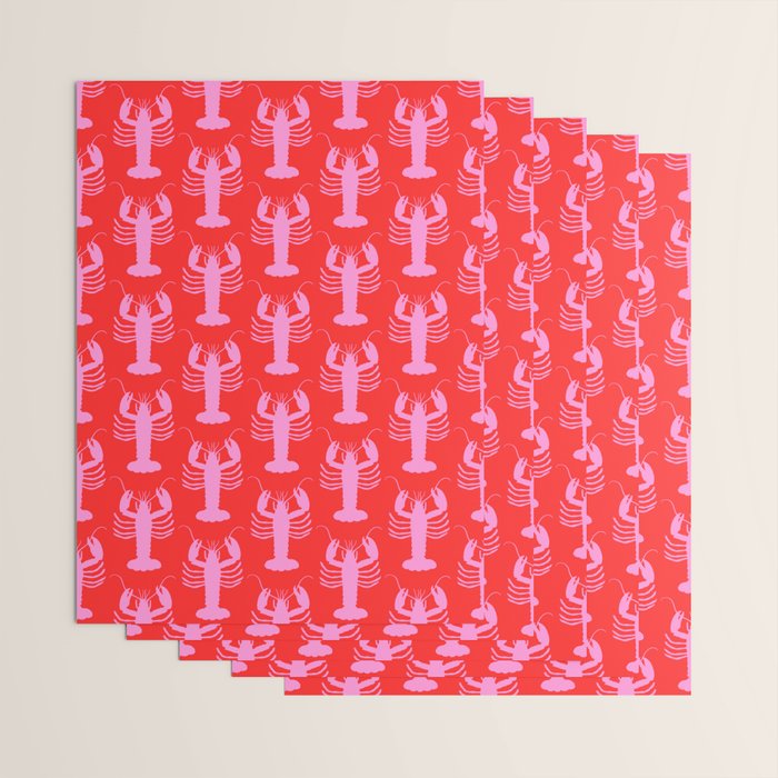 Pop Lobsters Preppy Pink and Red Pattern Wrapping Paper Gallery Image 3