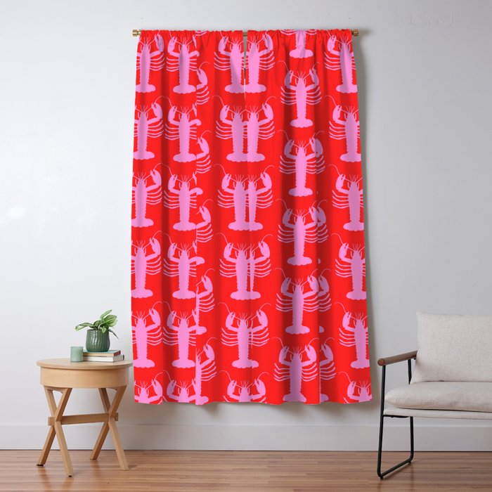 Pop Lobsters Preppy Pink and Red Pattern Window Curtain Gallery Image 5