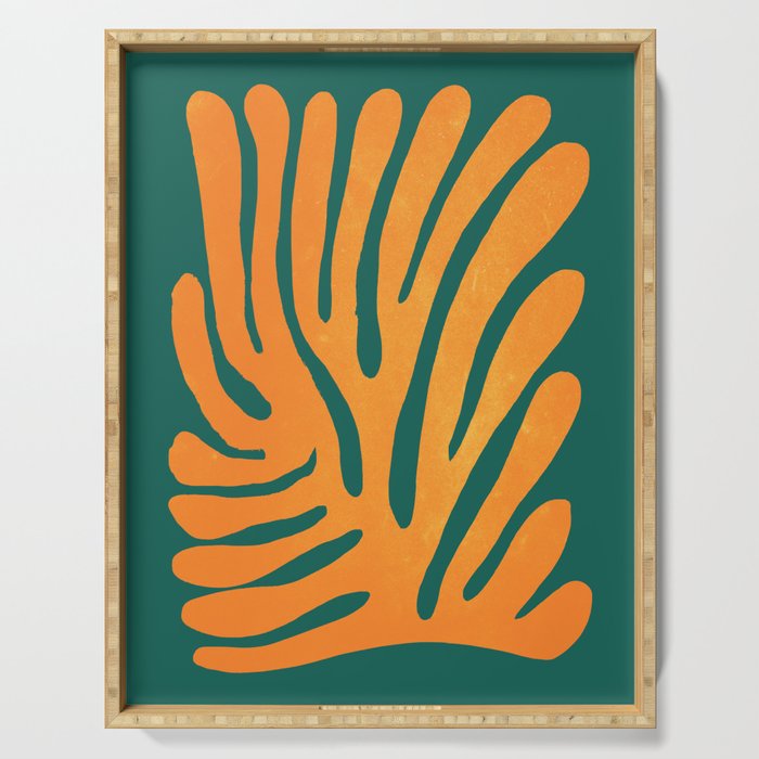 Pine Green & Tangerine: Matisse Paper Cutouts 01 Serving Tray Gallery Image 1