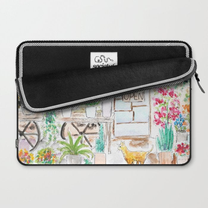 cheerful flower shop and a cat watercolor  Laptop Sleeve Gallery Image 2