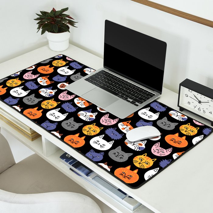 Funny cat animal cartoon art pattern Desk Mat Gallery Image 2