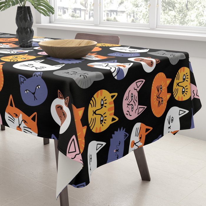 Funny cat animal cartoon art pattern Tablecloth Gallery Image 3