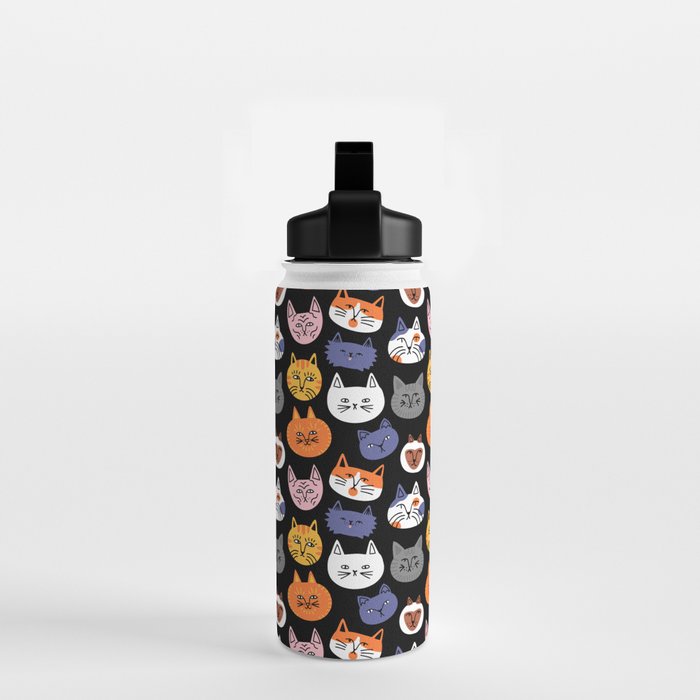 Funny cat animal cartoon art pattern Water Bottle Gallery Image 2