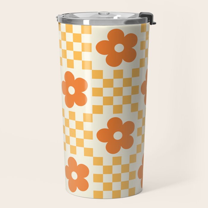 Retro Flower Double Checker in Yellow & Orange Travel Mug Gallery Image 2