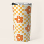 Retro Flower Double Checker in Yellow & Orange Travel Mug Gallery Image 3