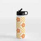 Retro Flower Double Checker in Yellow & Orange Water Bottle Gallery Image 1