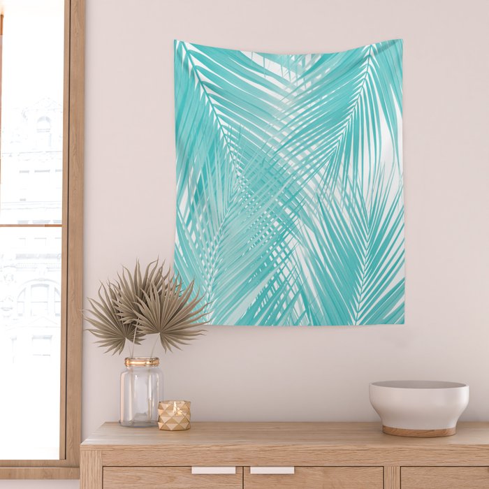 Soft Turquoise Palm Leaves Dream - Cali Summer Vibes #3 #tropical #decor #art Wall Tapestry Gallery Image 2