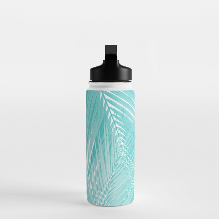 Soft Turquoise Palm Leaves Dream - Cali Summer Vibes #3 #tropical #decor #art Water Bottle Gallery Image 3
