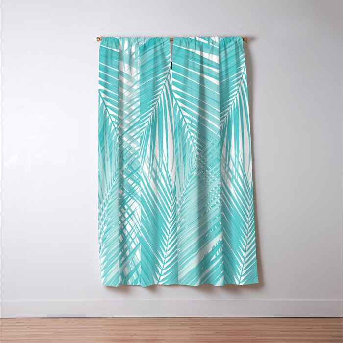 Soft Turquoise Palm Leaves Dream - Cali Summer Vibes #3 #tropical #decor #art Window Curtain Gallery Image 3