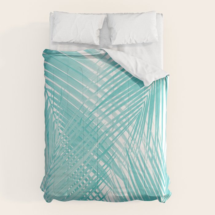 Soft Turquoise Palm Leaves Dream - Cali Summer Vibes #3 #tropical #decor #art Comforter Gallery Image 6