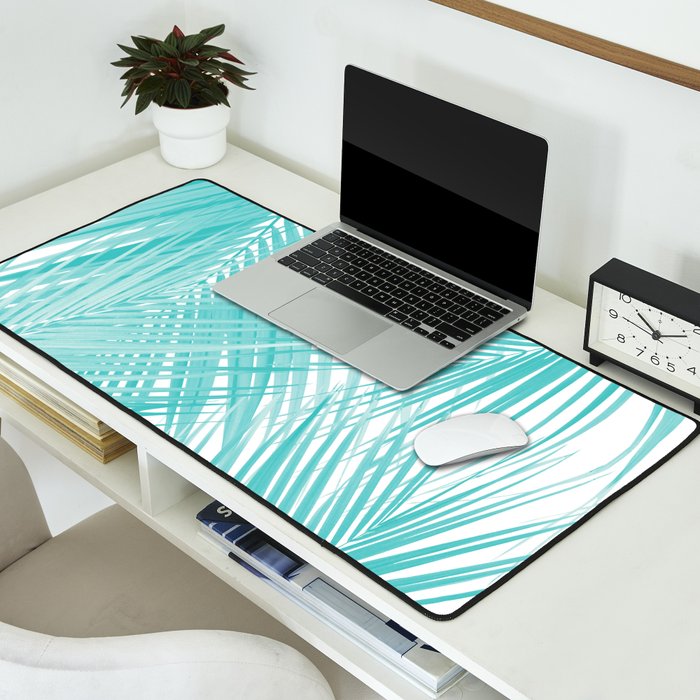 Soft Turquoise Palm Leaves Dream - Cali Summer Vibes #3 #tropical #decor #art Desk Mat Gallery Image 2