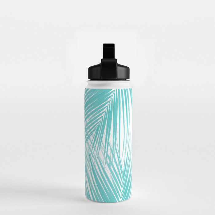 Soft Turquoise Palm Leaves Dream - Cali Summer Vibes #3 #tropical #decor #art Water Bottle Gallery Image 2