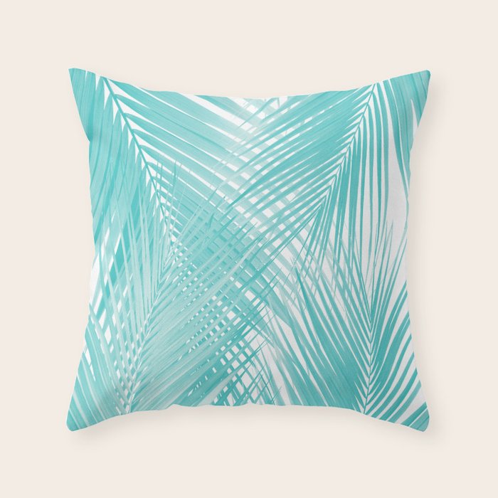 Soft Turquoise Palm Leaves Dream - Cali Summer Vibes #3 #tropical #decor #art Throw Pillow Gallery Image 6