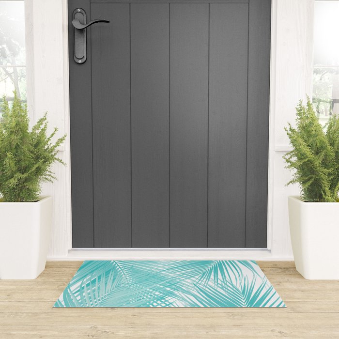 Soft Turquoise Palm Leaves Dream - Cali Summer Vibes #3 #tropical #decor #art Welcome Mat Gallery Image 3