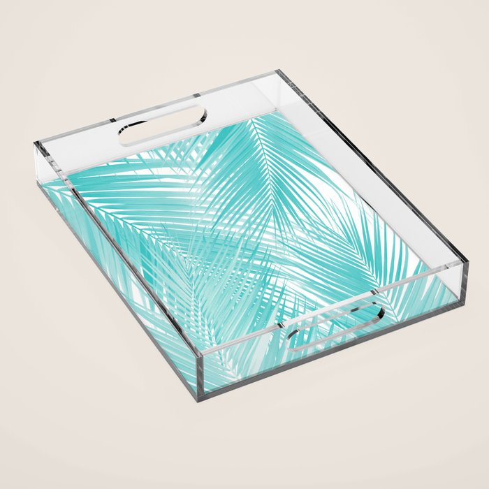 Soft Turquoise Palm Leaves Dream - Cali Summer Vibes #3 #tropical #decor #art Acrylic Tray Gallery Image 1