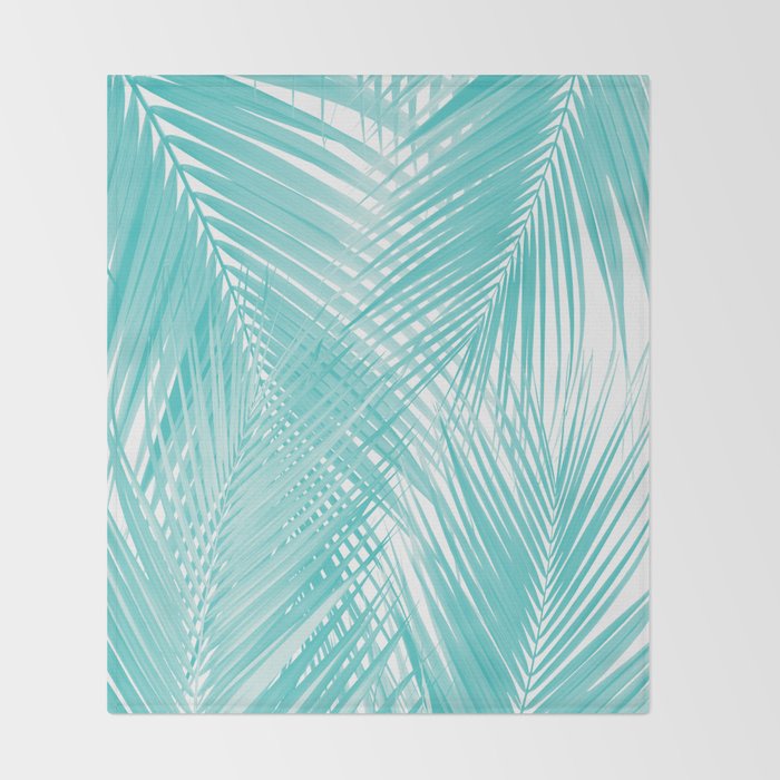 Soft Turquoise Palm Leaves Dream - Cali Summer Vibes #3 #tropical #decor #art Throw Blanket Gallery Image 2