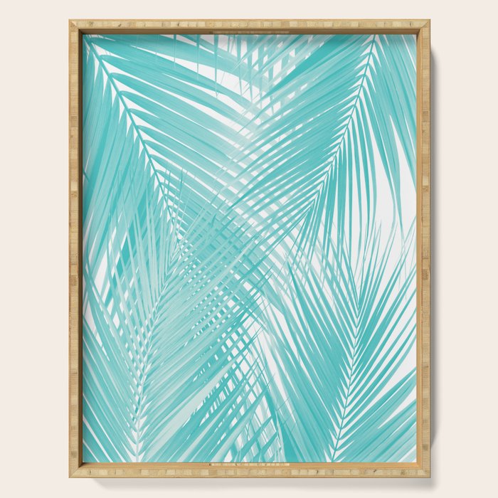 Soft Turquoise Palm Leaves Dream - Cali Summer Vibes #3 #tropical #decor #art Serving Tray Gallery Image 1