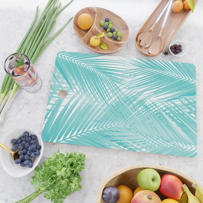 Soft Turquoise Palm Leaves Dream - Cali Summer Vibes #3 #tropical #decor #art Cutting Board Gallery Image 2