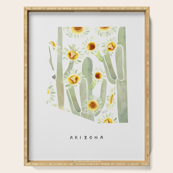 Arizona State Saguaro Cactus Blossoms Serving Tray Gallery Image 1