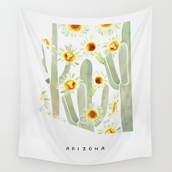 Arizona State Saguaro Cactus Blossoms Wall Tapestry Gallery Image 4