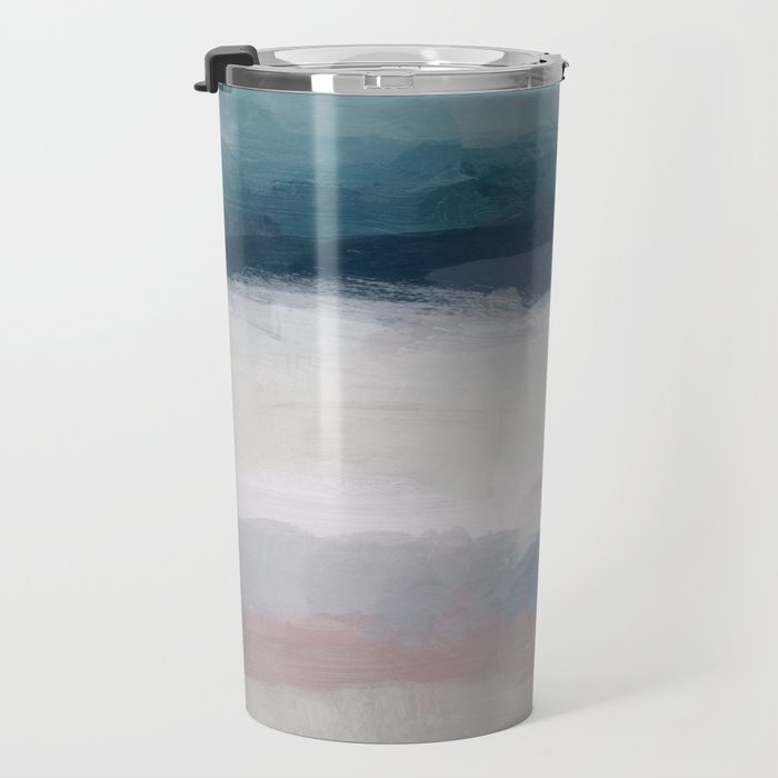 Lullaby Waves III - Dark Teal Blue White Pink Light Blue Modern Art, Ocean Waves Nursery Beach Travel Mug Gallery Image 3
