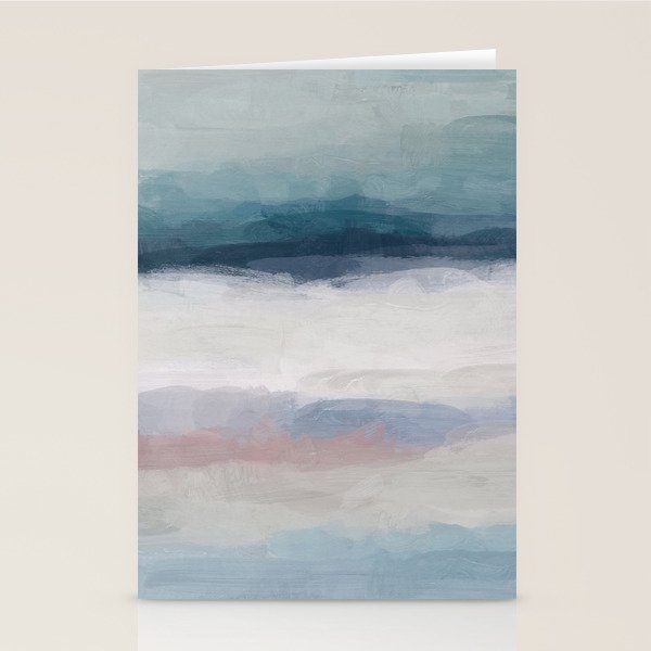 Lullaby Waves III - Dark Teal Blue White Pink Light Blue Modern Art, Ocean Waves Nursery Beach Stationery Card Gallery Image 1