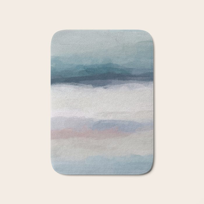 Lullaby Waves III - Dark Teal Blue White Pink Light Blue Modern Art, Ocean Waves Nursery Beach Bath Mat Gallery Image 1