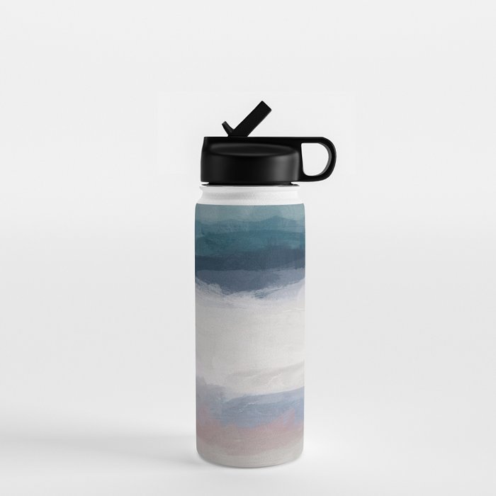 Lullaby Waves III - Dark Teal Blue White Pink Light Blue Modern Art, Ocean Waves Nursery Beach Water Bottle Gallery Image 1