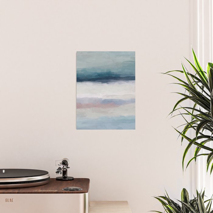 Lullaby Waves III - Dark Teal Blue White Pink Light Blue Modern Art, Ocean Waves Nursery Beach Poster Gallery Image 2