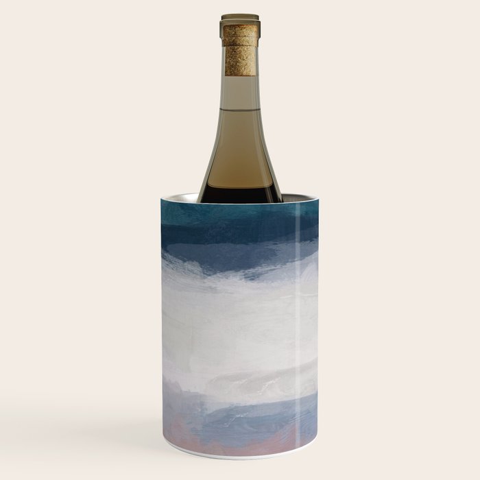 Lullaby Waves III - Dark Teal Blue White Pink Light Blue Modern Art, Ocean Waves Nursery Beach Wine Chiller Gallery Image 1
