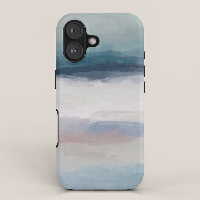 Lullaby Waves III - Dark Teal Blue White Pink Light Blue Modern Art, Ocean Waves Nursery Beach iPhone Case Gallery Image 1