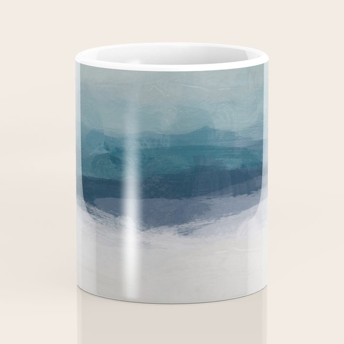 Lullaby Waves III - Dark Teal Blue White Pink Light Blue Modern Art, Ocean Waves Nursery Beach Coffee Mug Gallery Image 4