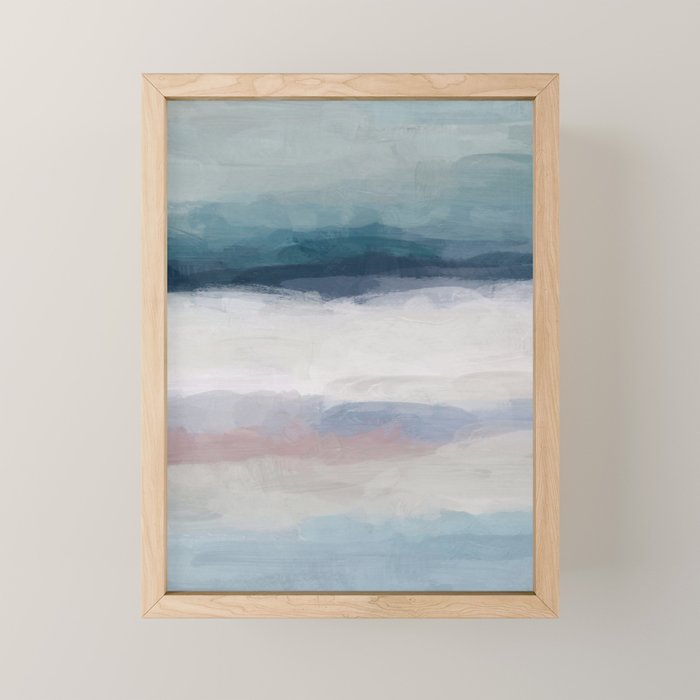 Lullaby Waves III - Dark Teal Blue White Pink Light Blue Modern Art, Ocean Waves Nursery Beach Mini Art Print Gallery Image 1