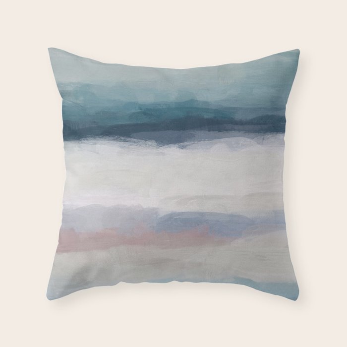 Lullaby Waves III - Dark Teal Blue White Pink Light Blue Modern Art, Ocean Waves Nursery Beach Throw Pillow Gallery Image 6