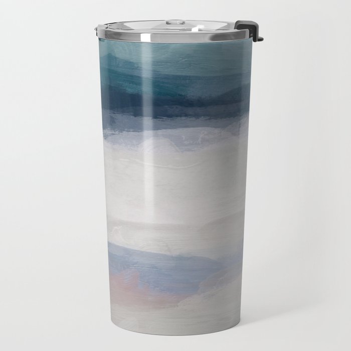 Lullaby Waves III - Dark Teal Blue White Pink Light Blue Modern Art, Ocean Waves Nursery Beach Travel Mug Gallery Image 2