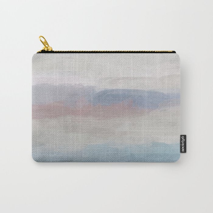 Lullaby Waves III - Dark Teal Blue White Pink Light Blue Modern Art, Ocean Waves Nursery Beach Carry All Pouch Gallery Image 1