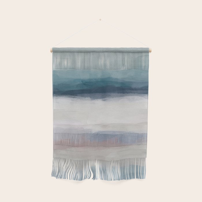 Lullaby Waves III - Dark Teal Blue White Pink Light Blue Modern Art, Ocean Waves Nursery Beach Wall Hanging Gallery Image 1