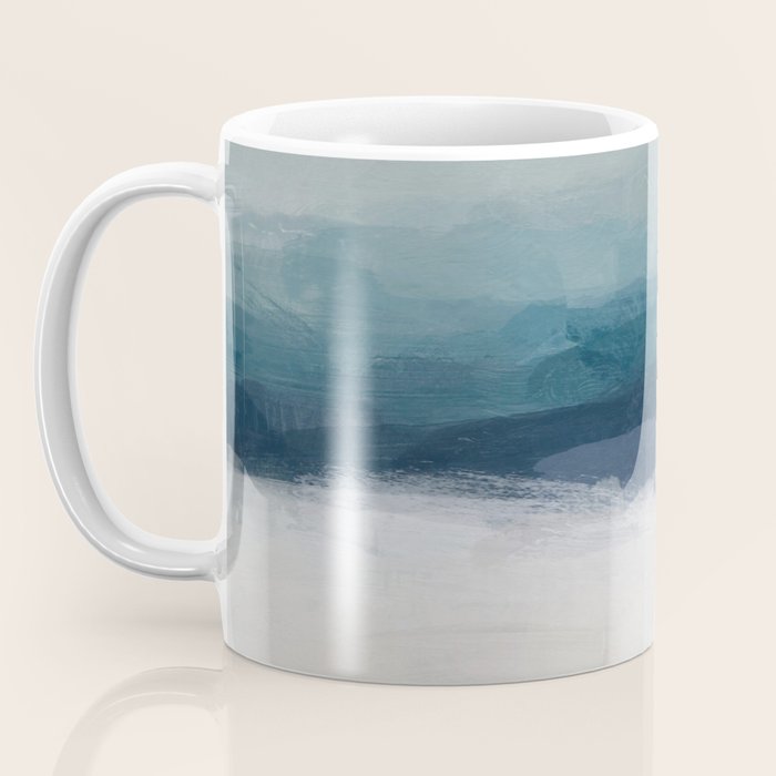 Lullaby Waves III - Dark Teal Blue White Pink Light Blue Modern Art, Ocean Waves Nursery Beach Coffee Mug Gallery Image 3