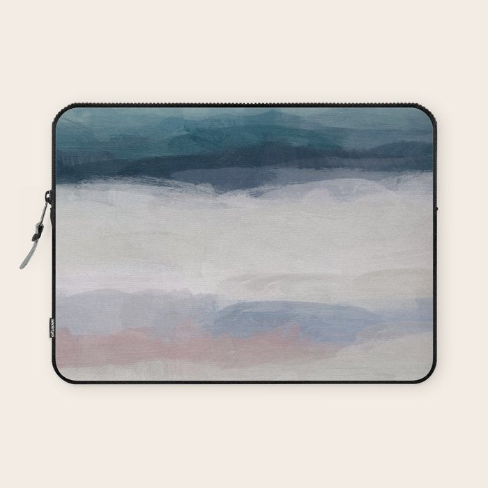 Lullaby Waves III - Dark Teal Blue White Pink Light Blue Modern Art, Ocean Waves Nursery Beach Laptop Sleeve Gallery Image 1