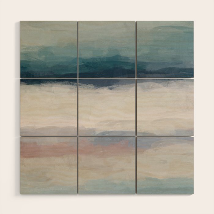 Lullaby Waves III - Dark Teal Blue White Pink Light Blue Modern Art, Ocean Waves Nursery Beach Wood Wall Art Gallery Image 1