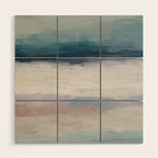 Lullaby Waves III - Dark Teal Blue White Pink Light Blue Modern Art, Ocean Waves Nursery Beach Wood Wall Art Gallery Image 1