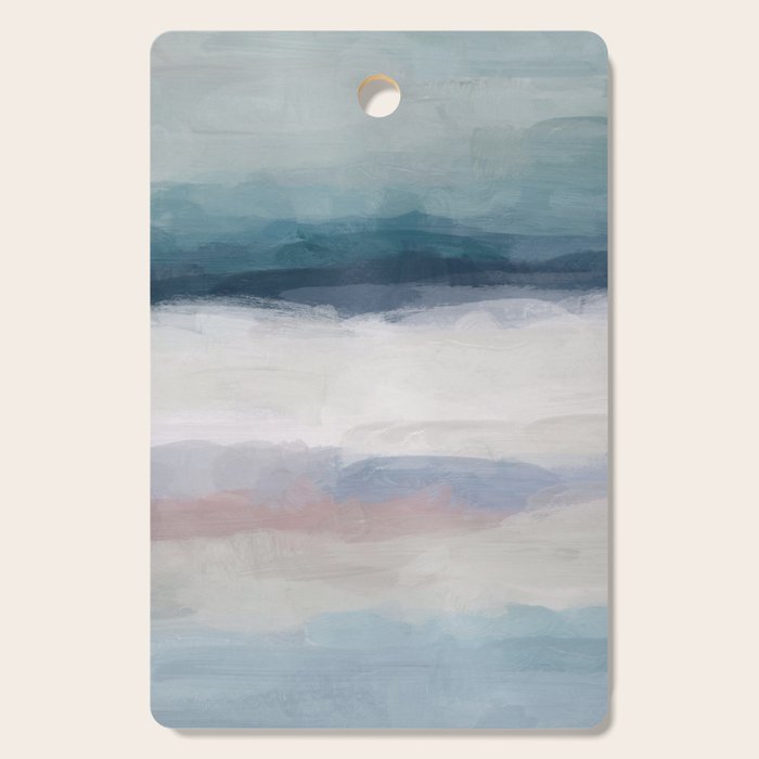 Lullaby Waves III - Dark Teal Blue White Pink Light Blue Modern Art, Ocean Waves Nursery Beach Cutting Board Gallery Image 1
